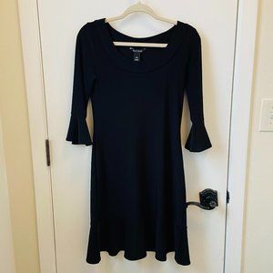 WHITE HOUSE BLACK MARKET Stretch Black Dress with Ruffled Hem & 3/4 Bell Sleeves